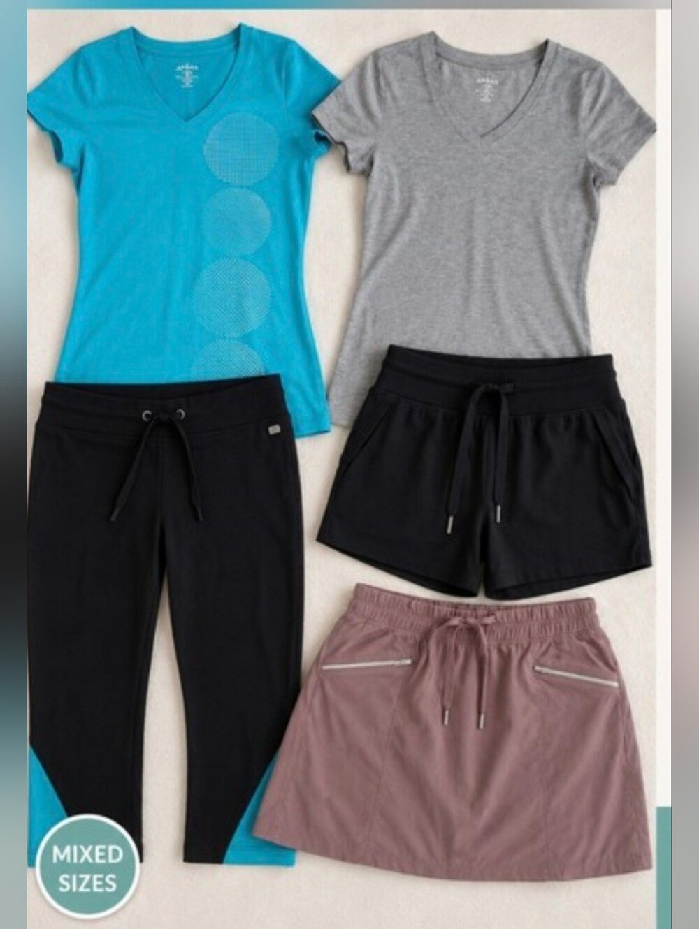 Apana Activewear Five-Piece Set - Turquoise, Gray, Black & Mauve